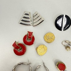 Vintage Earring Lot 14 Pairs Clip On Napier Silver Tone Red Enamel Faux Pearl