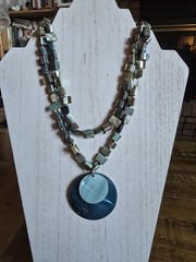 Mother Of Pearl Abalone Bead Necklace Double Strand Dyed Shell Pendant Statement