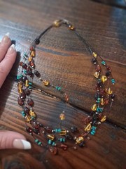 multiple-strand necklace natural amber and turquoise beads