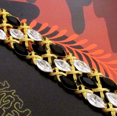 Vtg Runway Rare NAPIER “Black Tie” Swarovski Marquise Crystal Bracelet Book Pc