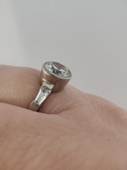 Sterling Silver Bezel Set Round CZ Tapered Baguette Solitaire Ring Size 8.75 925