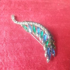 Green And Blue Rhinestone Brooch Vintage