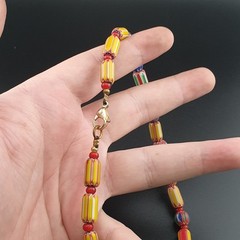 Vintage Venetian Style Multicolor Chevron Glass Beads Necklace 22In | 5.2–18.2mm