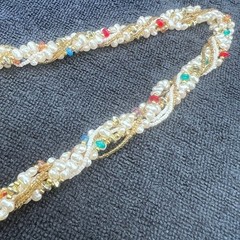 Vtg 7 Strand Necklace Faux Baroque and Seed Pearls Acrylic Gold Tone Accents 25″