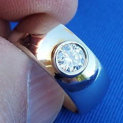 EARTH MINED DIAMOND Deco Engagement Ring Bezel set Chunky Dome 14K GOLD BAND 6.2