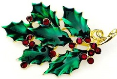 LOT OF 25 HOLLY BERRY CHRISTMAS BROOCH RED GREEN CRYSTAL ENAMEL GOLD FROM MACY’S