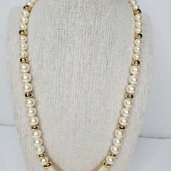 Vintage Napier Necklace Faux Pearl Gold Beads Accents Statement Art Deco Signed
