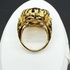 18K HGE Gold Tone Oval Faceted Brown Smoky Quartz Ornate Cocktail Ring Sz 4.75