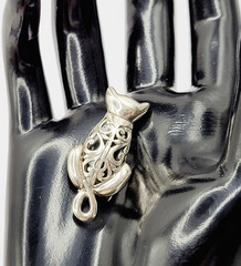 Cat Kitty Kitten Open Filigree Sterling Silver 925 Jezlaine Vintage Brooch Pin