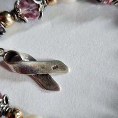 Vtg Sterling Silver And 14kt Beads Breast Cancer Bracelet