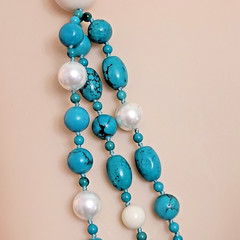 Southwest Style by JTV Turquoise Agate Pearl Multi Strand Endless Necklace ~30″