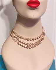 Vintage Champagne Glass Pearls Sterling Silver Clasp Graduating 3-Row Necklace