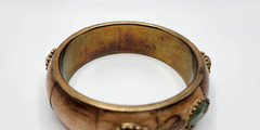 Vintage Brass and Bone with gemstones Bangle bracelet