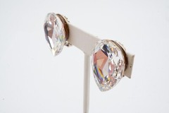 Vintage Clip On Earrings Silver Tone Rhinestone Chunky