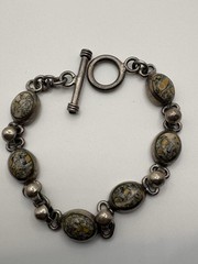 Vintage Sterling Silver Bird’s Eye Jasper Toggle Bracelet 6” Small Wrist