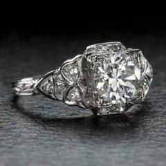 Art Deco 3.49Ct Round Cut Lab Created Diamond 14K White Gold FN Engagement Ring