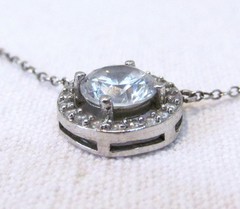 Vintage Sterling Silver Round Faceted Clear Cubic Zirconia Halo CZ Necklace 19″