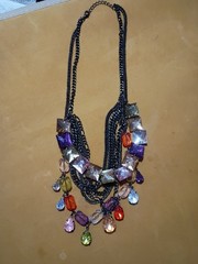 Necklace w/Plastic & Glass Beads Multi Color & Layered Gunmetal