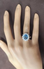 Vintage 18K White Gold Engagement Ring 2.84ct. Natural Teal Blue Sapphire Oval