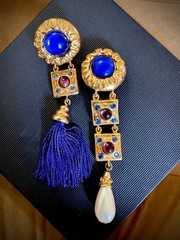 Vintage Escada Shoulder Duster Earrings, 5 Inches Long, Signed, Excellent!