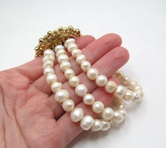 Vintage Carved Cameo Stone Rhinestone Multi Iridescent White 9mm Pearl Bracelet