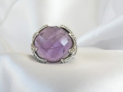 Vintage Sterling Silver 925 Natural Amethyst Claw Unique Ring Size 7.5