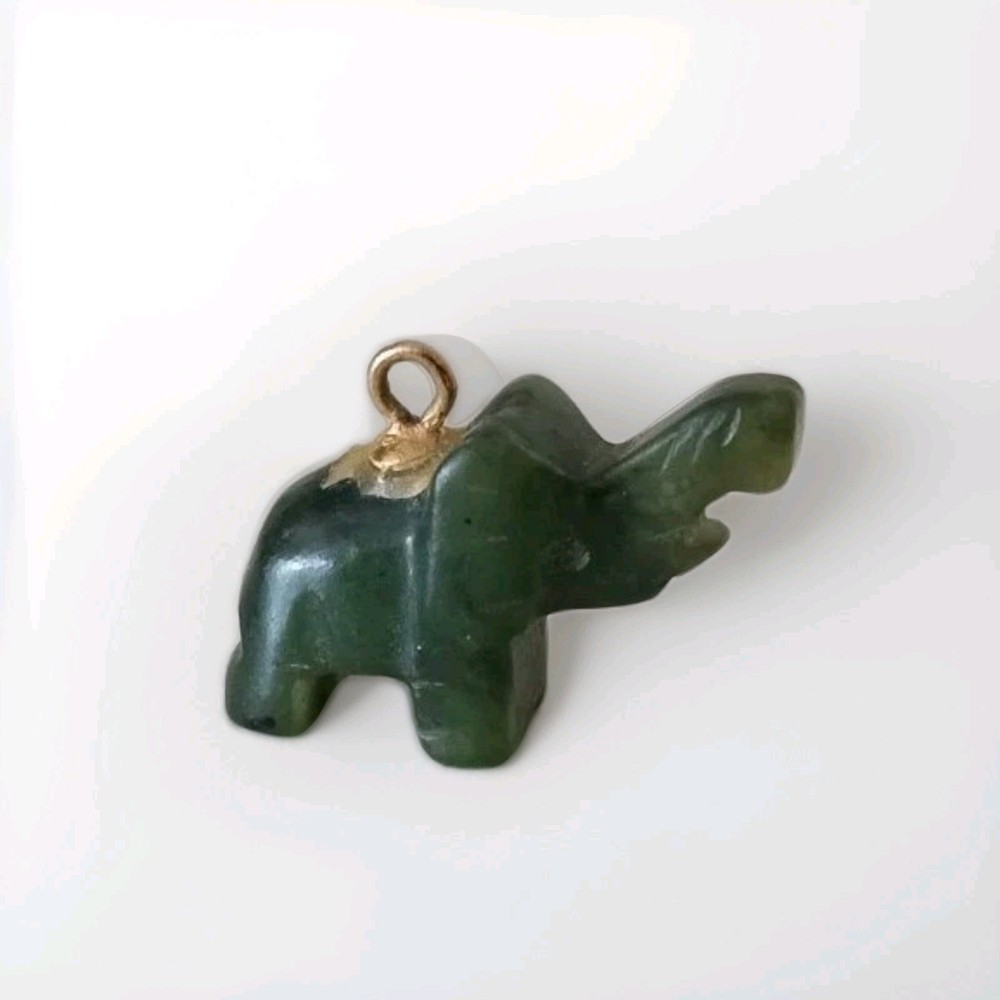 Vintage Jade Elephant Dark Green Jade Carved Elephant Pendant Charm