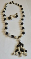 Vintage Tassel Necklace & Earrings Molded Plastic Beads Statement Retro Chunky