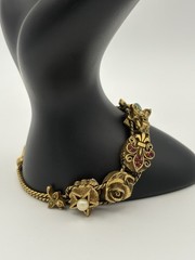 Vtg Goldette Sliding Charm Bracelet Goldtone Gemstone 7″ Bug Fleur De Lis Star