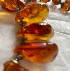 Amber Baltic Honey Cognac Necklace Choker 81.7g Rare VTG Silver Plated Read
