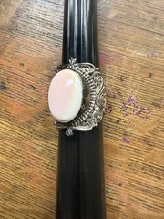 Vintage Sterling Silver 925 Large Pink Oval Stone Ring PTI Nepal