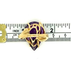 Vintage Late Mid-Century Modern Amethyst 14K Yellow Gold Sz 8 Cocktail Ring
