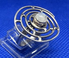 X04 Big Spiral Rainbow Moonstone 1” Crown – 925 Silver Ring Size 5.75 Vintage