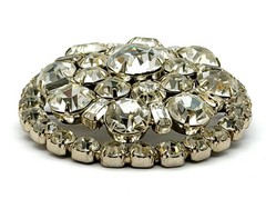 Vintage Large Clear Rhinestone Brooch Pin Domed Round Clear Crystal Silver Tone