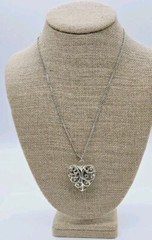 ETIENNE AIGNER Filigree Heart Pendant Necklace Silver tone 21 in LOVE Vtg