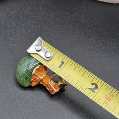 Vintage Swoboda Jade Mushroom Brooch Gold-tone Orange Cabachons 1.5 Inches