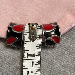 Vintage Estate Earrings Red Black Enamel Half Hoop Cuff Clip On Silver Tone 80s