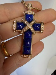 Vintage Necklace Nolan Miller Blue Cross Pendant Simulated Lapis 26 in