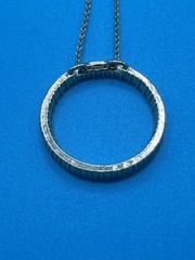 Vintage Gold Tone Open Circle Pendant Necklace Rhinestone Slide Chain 1980s