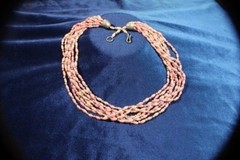 Vintage Pink Choker Multi Stand Necklace Woven Rice Boho Chic Southwestern