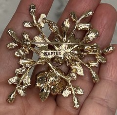 VTG Napier Flower Brooch Gold Tone Enamel Green Pink Purple Rhinestones