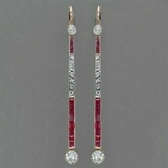2.25Ct Art Deco Style Lab Created Diamond & Ruby Engagement 14K Gold FN Earrings