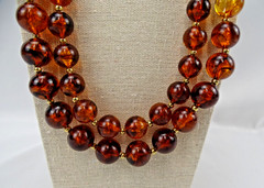 Vintage Lucite Double-strand Chunky Necklace, Large Cognac-Honey Beads, 21”