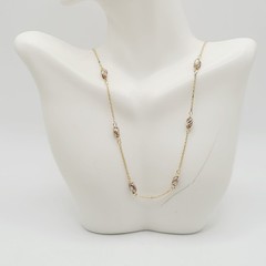 Barrel Pearl Neutral Tone Gold Plated Station Necklace Vtg Korea 24 Inch w Tag