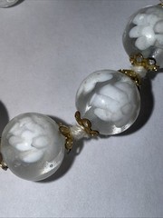 Necklace 10mm White Czechoslovakia ? Art Glass 10mm Barrel Clasp 18” Summer
