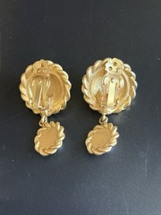 Gold Tone Floral Brooch Earrings Set Statement Purple Blue Green Dangle Drop