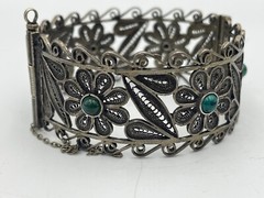 Rare Judaica 925 silver filigree bracelet set with King Solomon Eilat stones