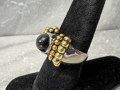 Vintage Silver & Gold Tone Black Dome Cab Ring Size 6