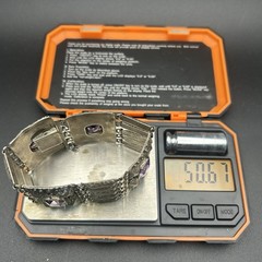 Vintage 800 Silver Amethyst Panel Link Bracelet 50.6g Safety Chain Antique Style