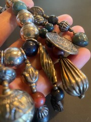 VTG OLD NATURAL STONE SILVER TONE BEAD NECKLACE NATIVE AMERICAN DROP PENDANT